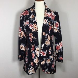 Daniel Rainn Open Front Black Floral Print Blazer Jacket Size Small